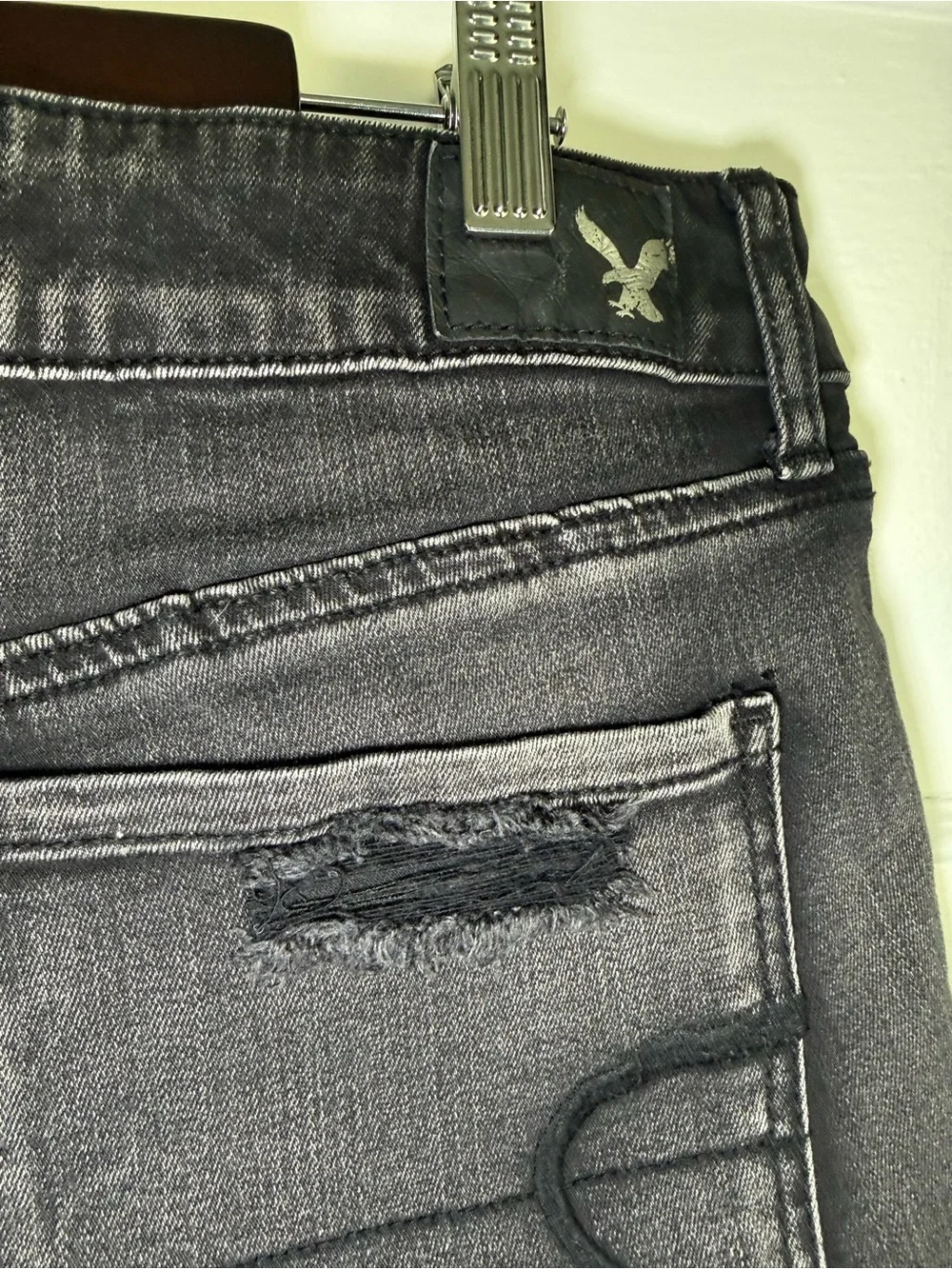 American Eagle Next Level Stretch Distressed High Rise Denim Shortie Shorts 12